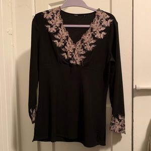 Black Blouse with Pink Lace Accents